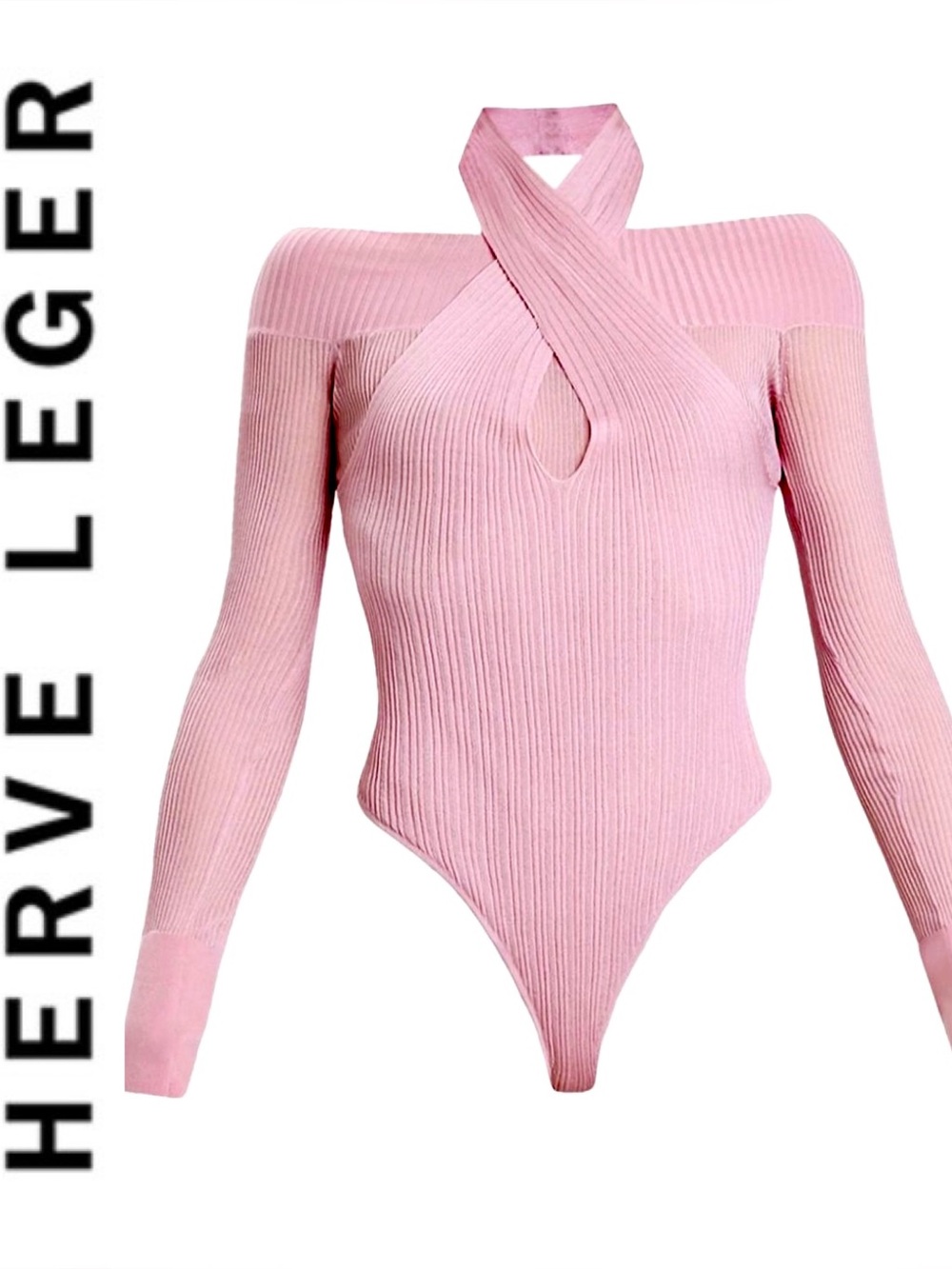 Herve Leger 🩷 Draped Halter Neck Bodysuit Sz S, $590